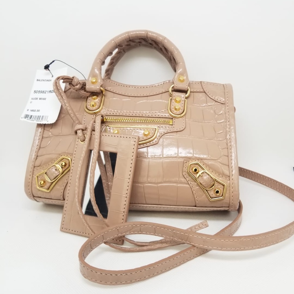 2020 NWT Balenciaga Nano City Croc-Embossed
